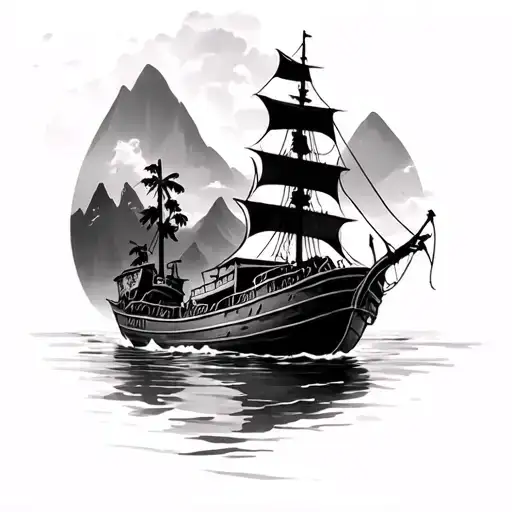 Moana's Boat On The Ocean And Background Is Mountains