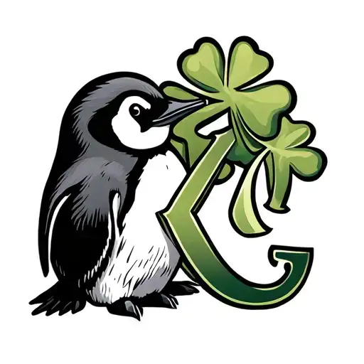 Initials K C With A Penguin And A Shamrock Intertwined