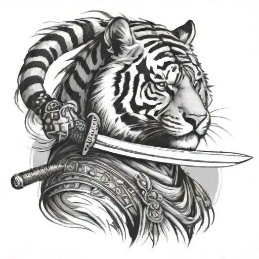 Tiger Head Samurai Warrior With Arabian Sword