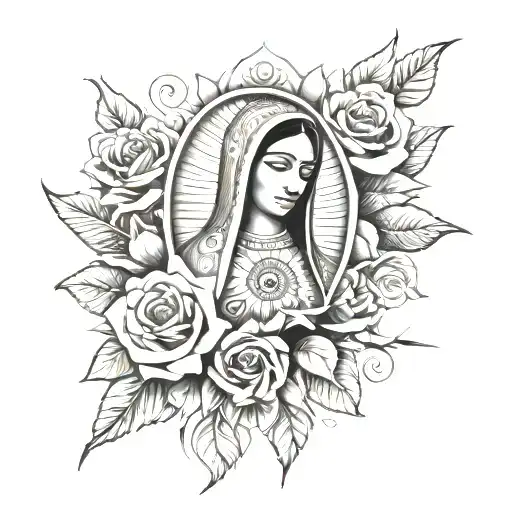 Lady Of Guadalupe Mexican With Roses Wrapped