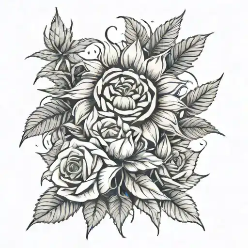 Cannabis And Sunflower And Roses