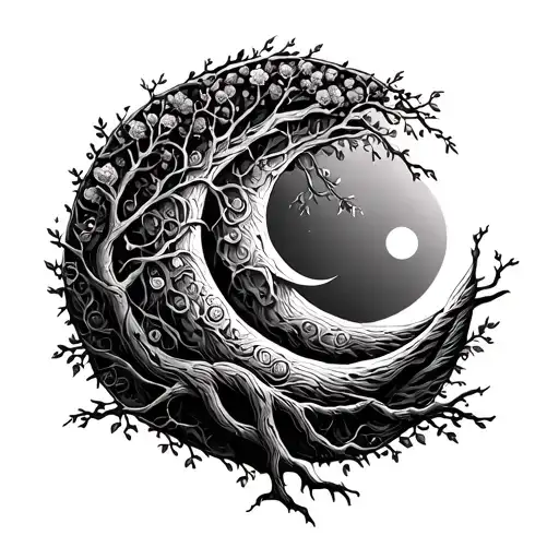 Tree Of Life Intertwined With Crescent Moon