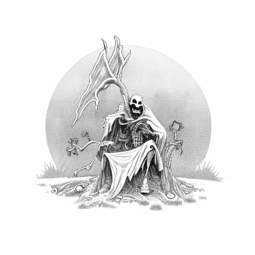 Grimm Reaper Sitting In A Tree In A Graveyard