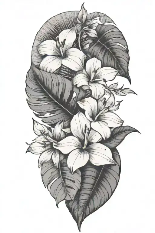 Tropical Leaves With Flowers An Fosil