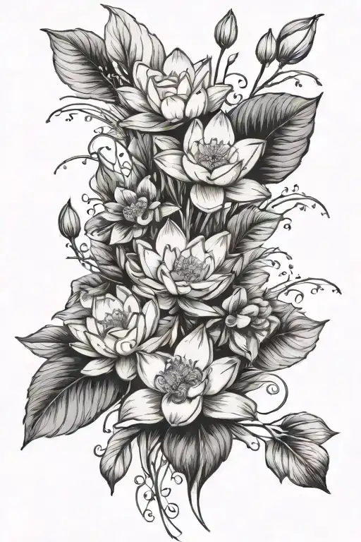 Water Lillies Violets Lavendar Flower Bouquet