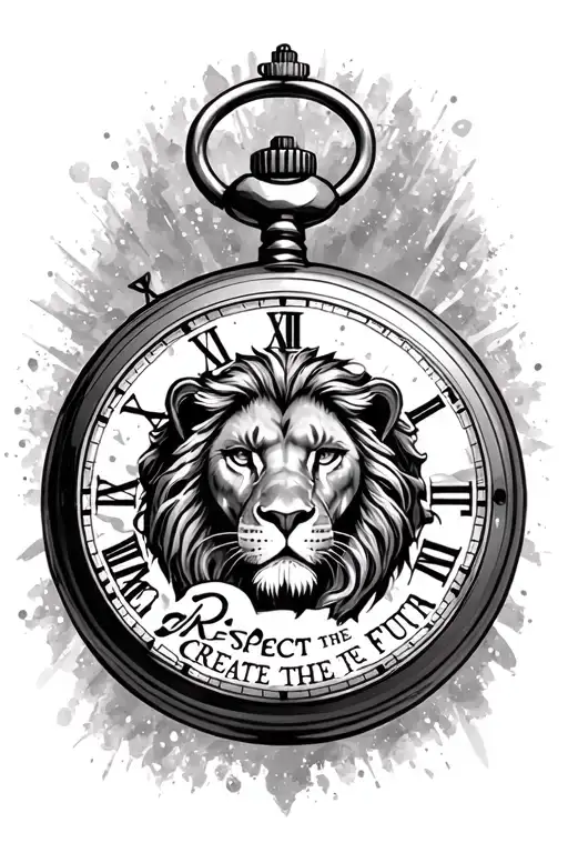 I Want A Pocket Watch With A Lion And Text Saying Respect The Past Create The Future