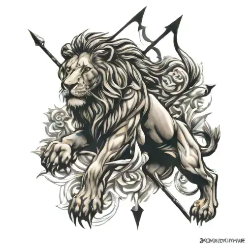Create A Tattoo Image Lion Motif Bow Shooting Arrows At Bull