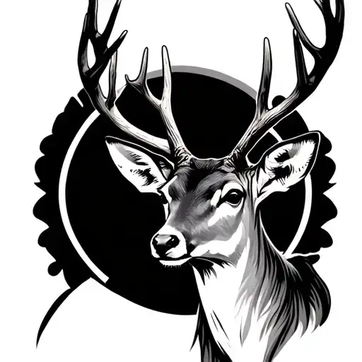 Deer Head And Antlers In The Neck