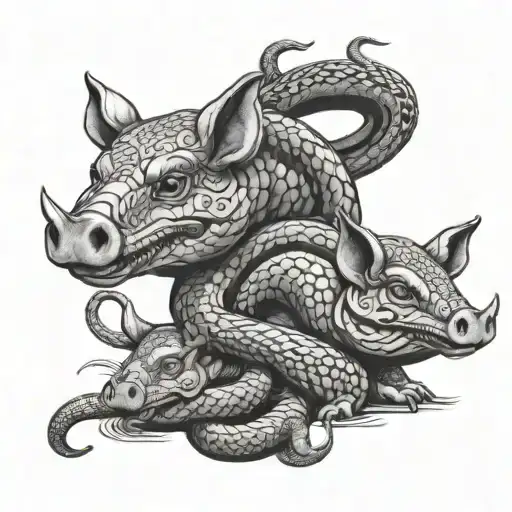 A Snake And Two Pigs