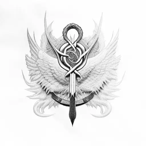 Caduceus Symbol Intertwined With The Fremen Crysknife In Black-grey Style