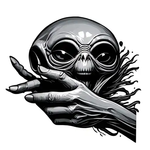 Alien Head Tattoo Holding