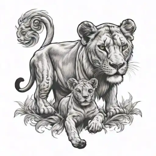 Mother Lion Behind Cub Q