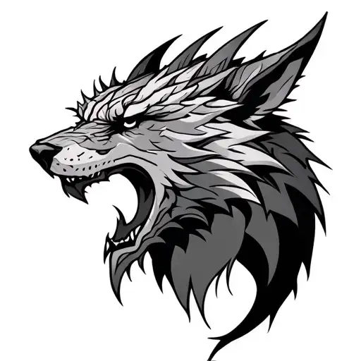 Norse Wolfhead Merged With Medieval Dragonhead