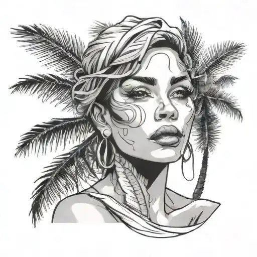 Woman Face With Palm Tree Behind