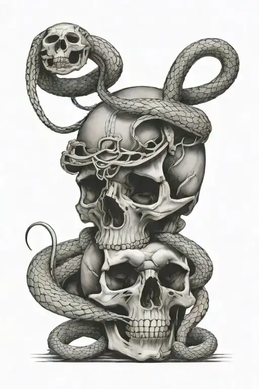 Snake Coiling Through Skull With Hourglass