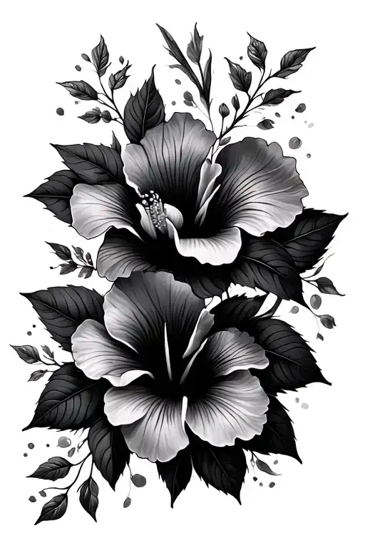 Floral Sleeve Tattoo Hibiscus Flower With Botanic Leaves