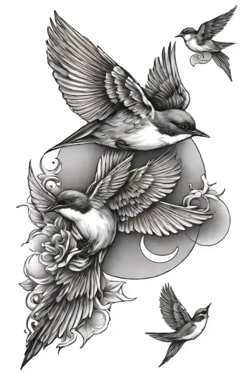 3 Swallow And 2 Moon