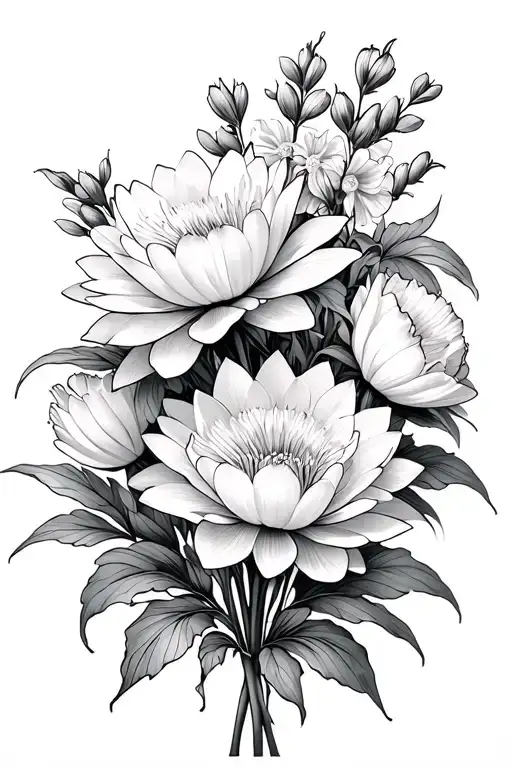 Bouquet Of Carnation Water Lily Honeysuckle And Larkspur