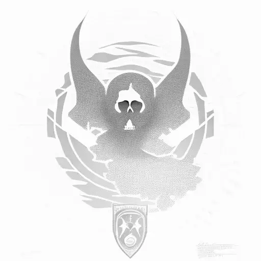 A Soldier Silhouette Standing In Front Of A Setting Sun With A Subtle Memento Mori Symbol