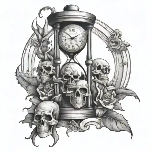 Hour Glass With Clock And Skulls