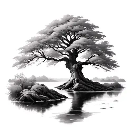 Willow Tree With 3 Branches Along A Brook