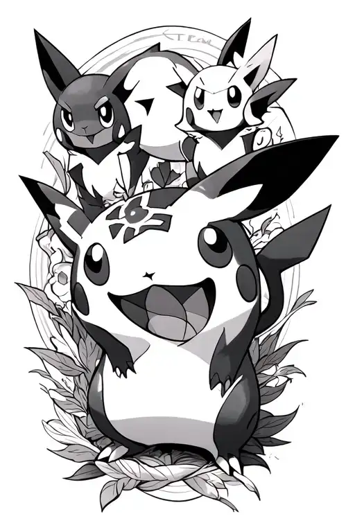 Black And Grey Pokemon Full Tattoo Sleeve With At Least 4 Pokemon