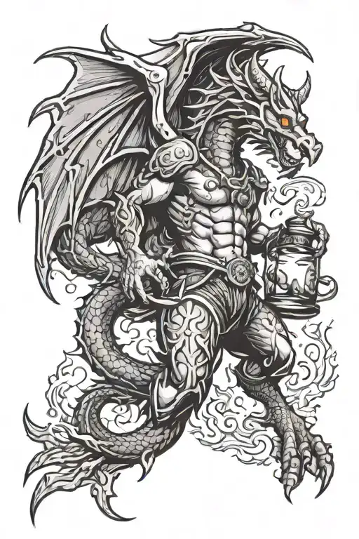 Zodiac Symbol Libra Dragon Flying With A Hallo Carrying A Fireball Whiskey Bottle