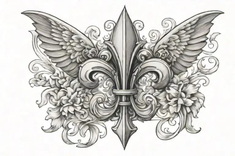 Fleur De Lis Symbol Surounded By 3 Angels
