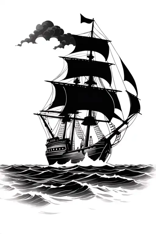 Pirate Ship Sailing Ship Navigating Through Stormy