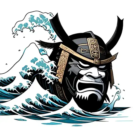 I Want A Knee Tattoo With A Wave Of Water Coming Out Of A Samurai Mask