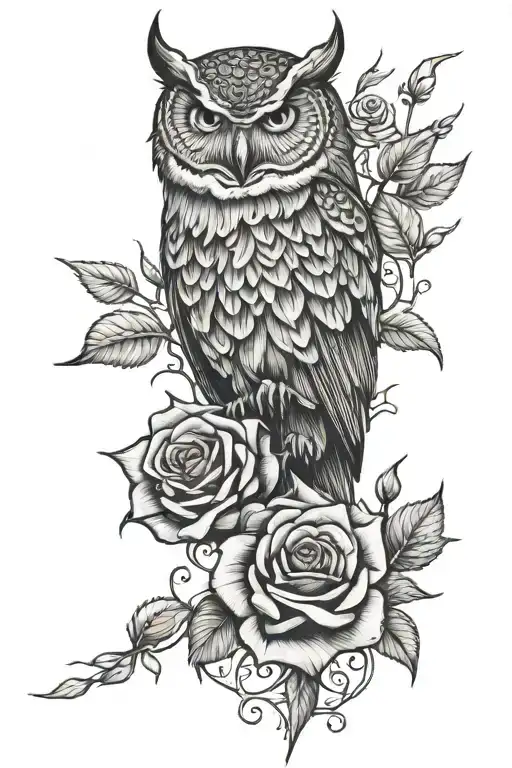Rose With Thorns With Owl