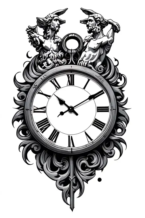 Clock Above Greek Key And Zeus