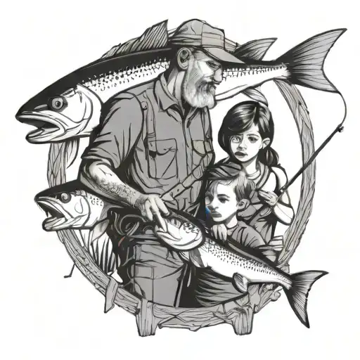 A Blue Collar Father Fishing With His 2 Daughters And Son