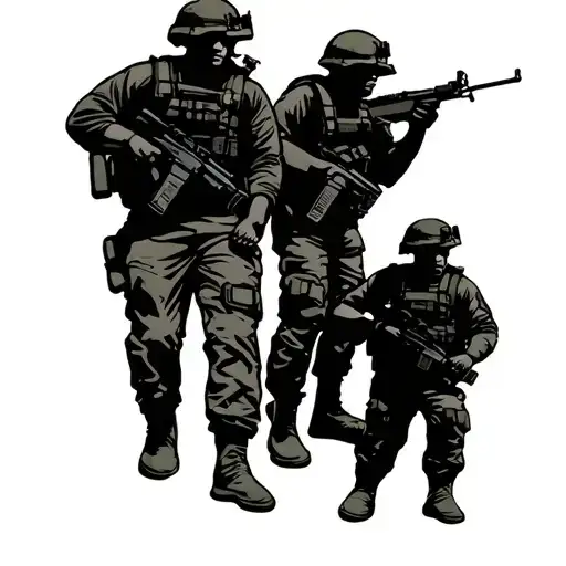 Military Silhouette Of 4 Marines
