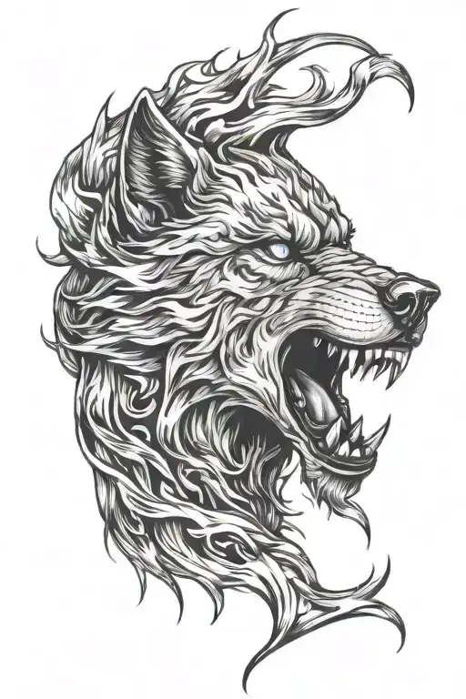 Demon Wolf Blue Eyes Howling Moon