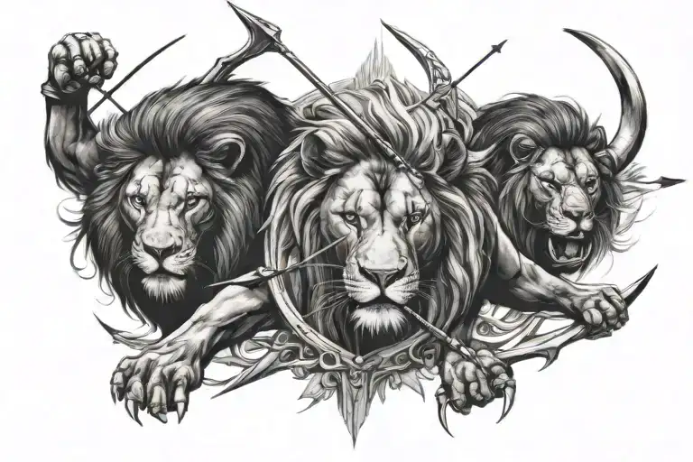 Create A Tattoo Image Lion Motif Bow Shooting Arrows At Bull