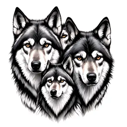 5 Wolves Family Portrait