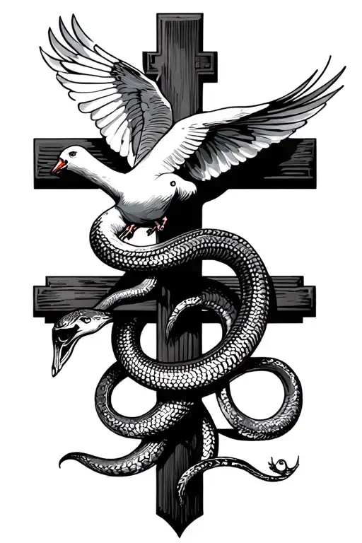 Cross With Snake Around Bottom And Dove Taking Off From Mid Cross