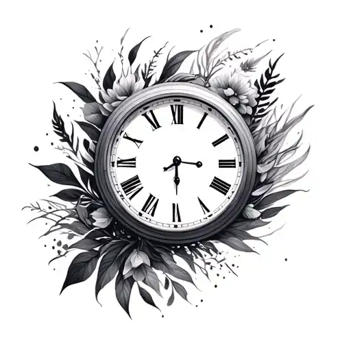 Round Clock With Pattern Incorporating Elements Of Plants