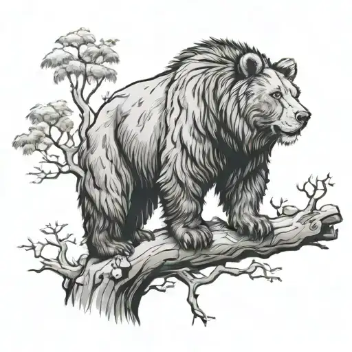 Bear On A Tree With Lion