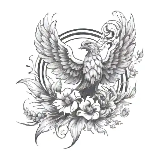 Lavender Flowers And Phoenix Wings Spread