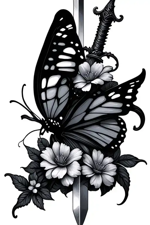 Butterfly Flowers Sword Intertwined