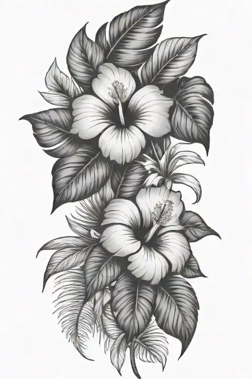 Tropical Leaves With Hibiscus