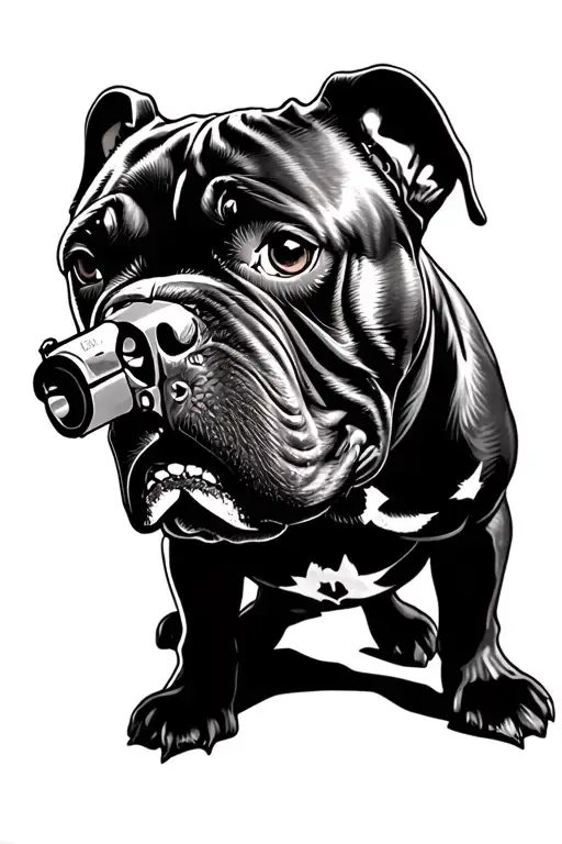 Cane Corso Dog With Gun In Mouth Black And White