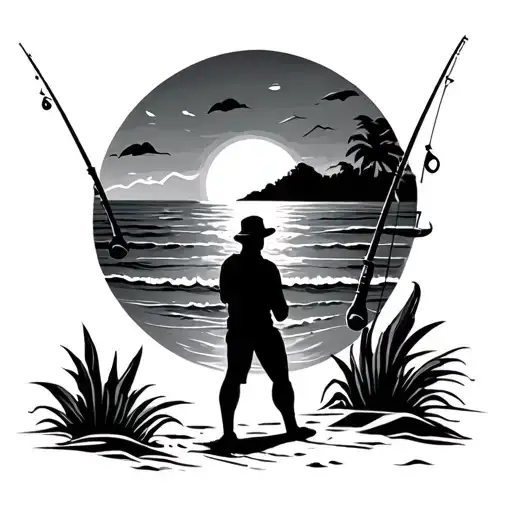 Fishing Rods At Beach Scene