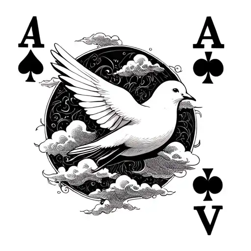 2 Playing Cards 4 And 10 With A Dove And Clouds