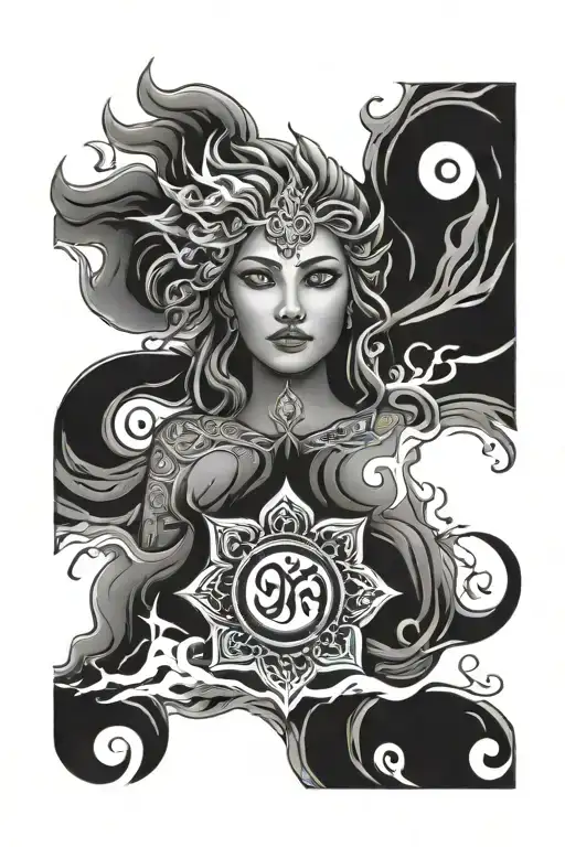 Leo Sun And Fire With Om Symbol And Daughter Face