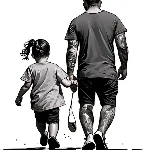 Father Walking With Young Son And Younger Daughter