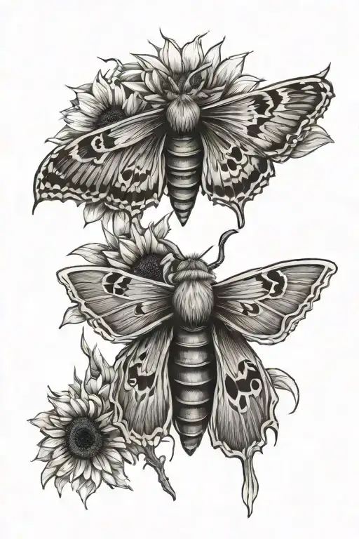Moth An Sunflower Intertwined