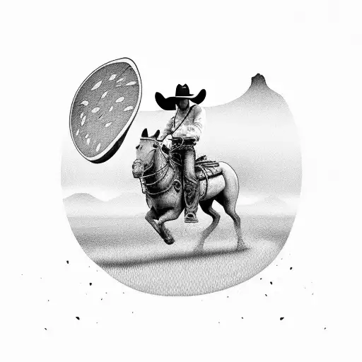 Cowboy Riding A Watermelon In The Desert